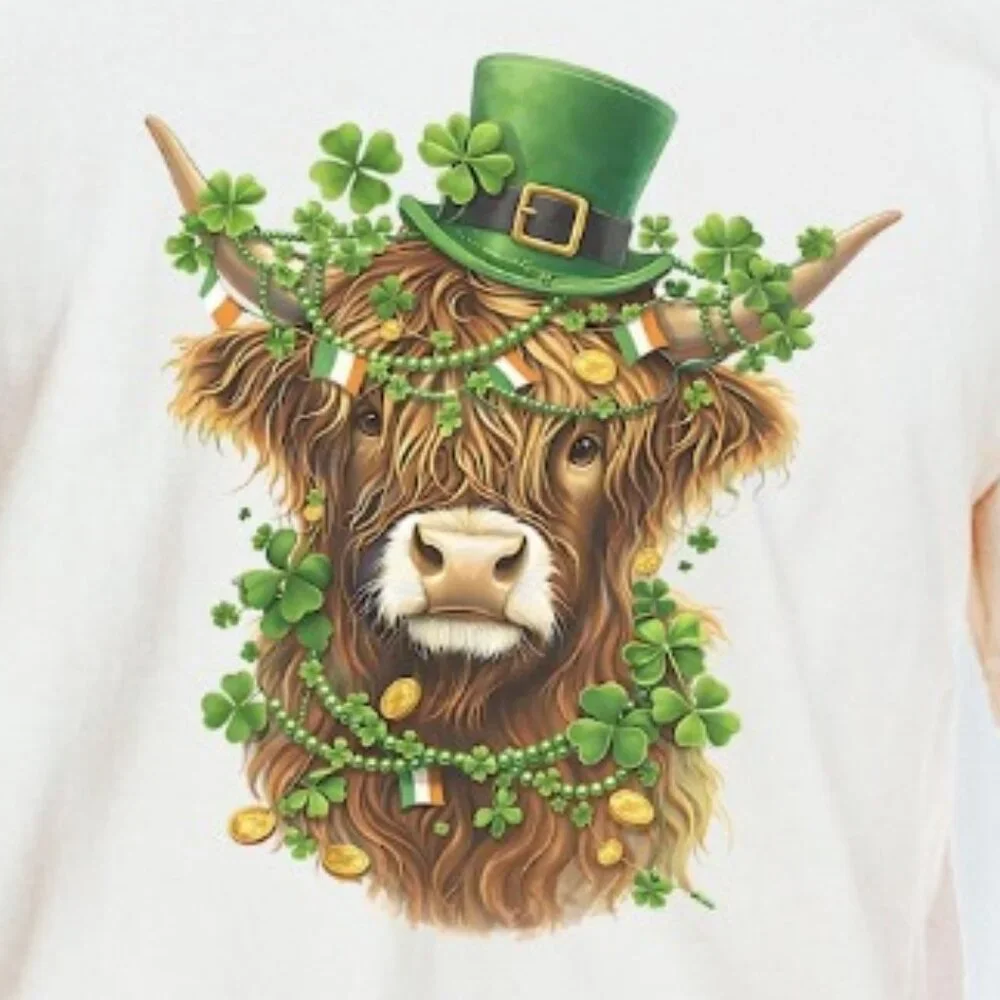 St Patricks Day Highland Cow Shirt, Lucky Cow Tee, Irish Cow Shirt - Picture 2 of 3